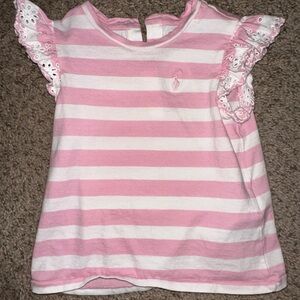 Ralph Lauren Pink Striped Eyelet Cotton Jersey Top 24M